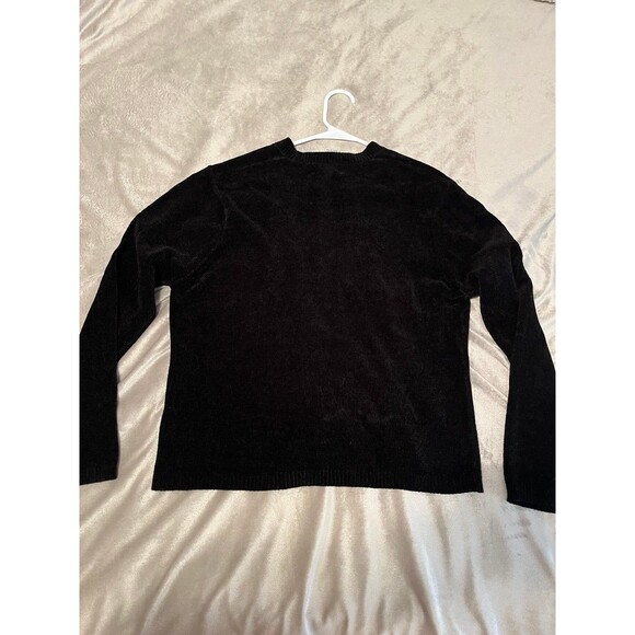 Crushed Velvet Womens Black Button Down sweater - Picture 3 of 4